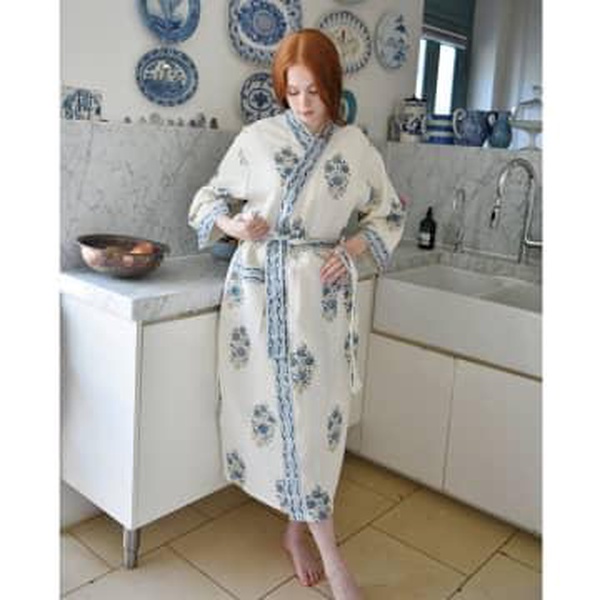 Blue Rose Waffle Cotton Dressing Gown