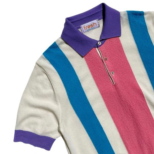 Fripp Extra Fine Crepe Cotton Knitted Polo In Blue And Pink