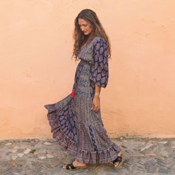 'Dahlia' Navy Floral Paisley Maxi Dress