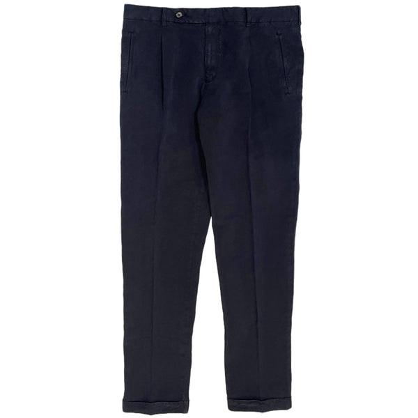 Positano Lyocell Linen Pleated Chino Pants In Navy