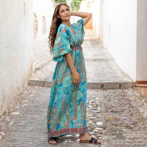 'Aspen' Turquoise Paisley Batwing Dress