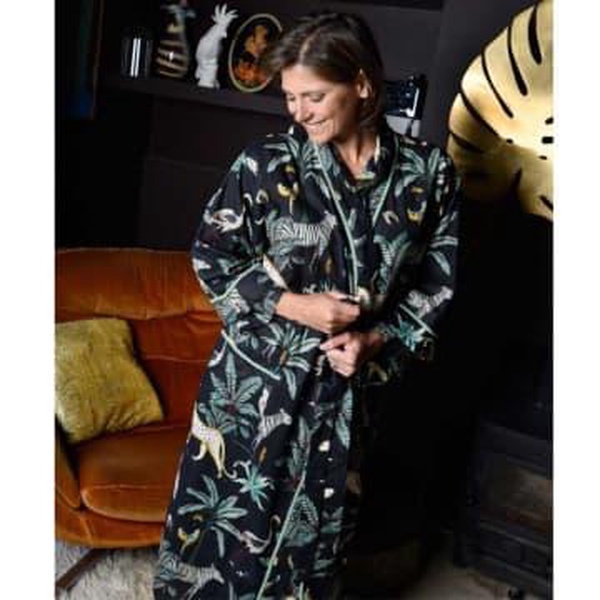 Ladies Safari At Night Print Cotton Dressing Gown