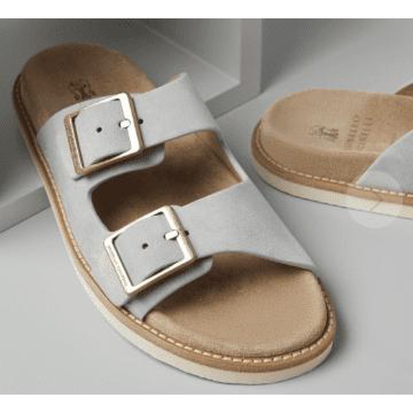 Grey Suede Double-Strap Sandals