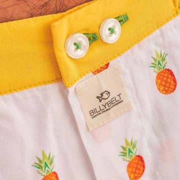 White organic cotton underpants with pineapple patterns