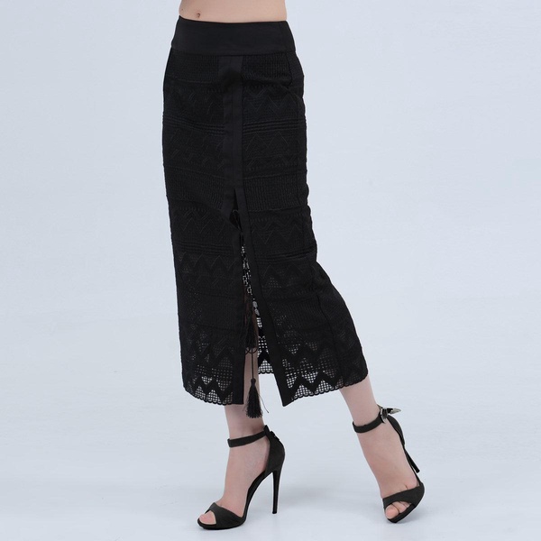 Geometrical Lace Midi Skirt - Black