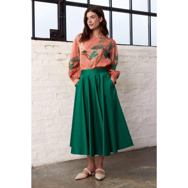 Green A-Line Midi Skirt