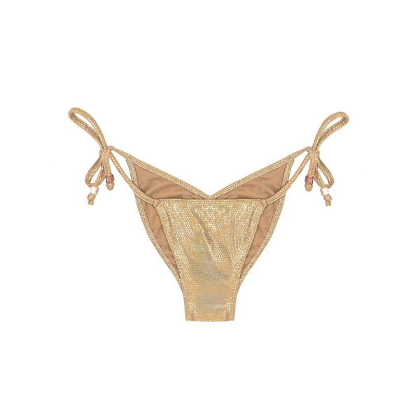 Gold Metallic Shine Tie-Side Bikini Bottom Gisele