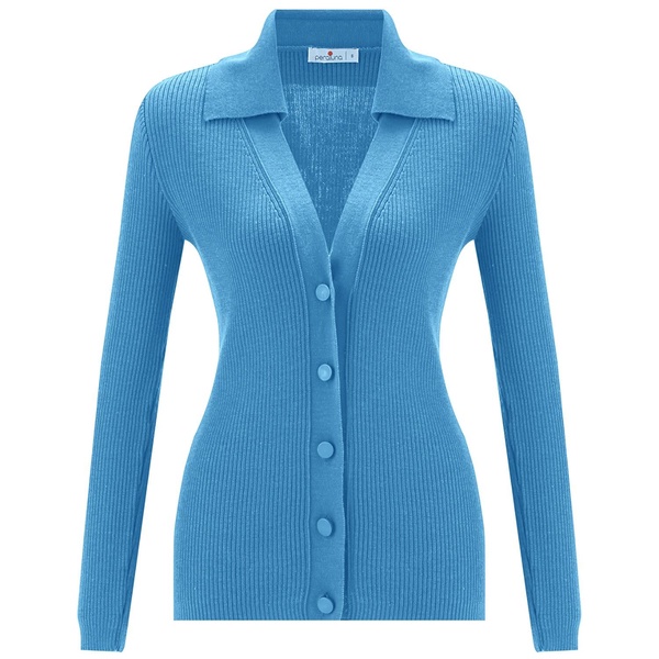 Polo V-Neck Ribbed Knit Cardigan - Glacier Blue