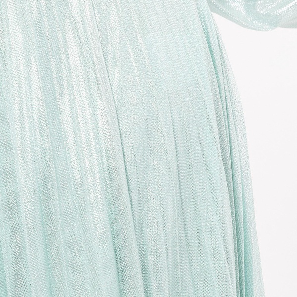 Pleated Metallic Maxi Dress Aqua