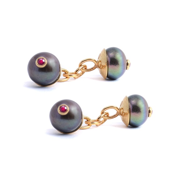 Peacock Pearl & Ruby Cufflinks - Gold