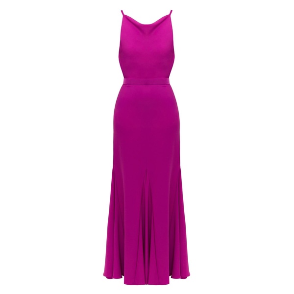 Linea Magenta Pink Long Evening Gown With Cowl Neck