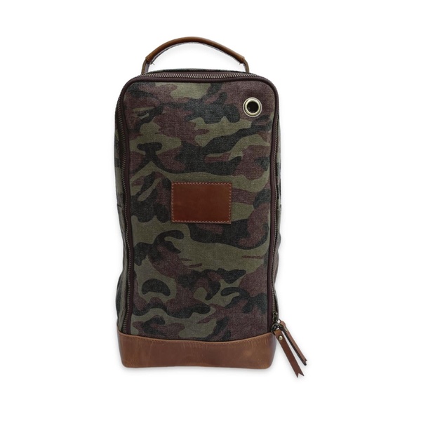 Canvas & Leather Trim Golf / Football Boot Bag - Green Camo