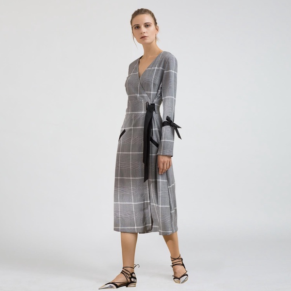 Wrap Tartan Midi Dress