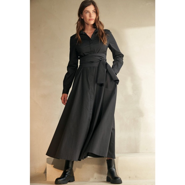 Black Maxi Shirtdress With Detachable Belt