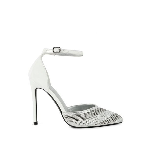 Nobles White High Heeled Patent Diamante Sandals