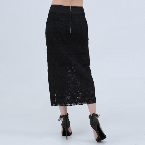 Geometrical Lace Midi Skirt - Black