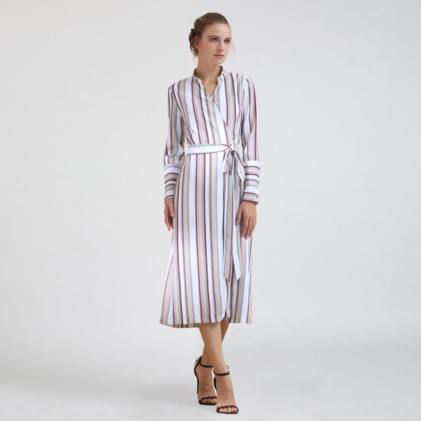 Striped Midi Wrap Dress