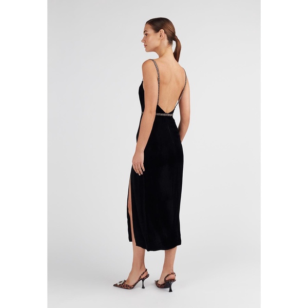 Amya Black Silk Velvet Midi Cocktail Dress