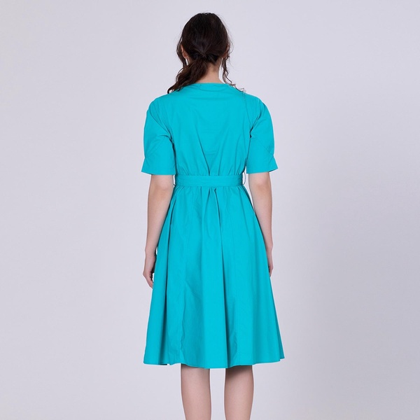 A-Line Cotton Blouse-Dress - Aqua