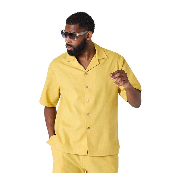 Kingston Linen Blend Shirt And Short Set - Mustard