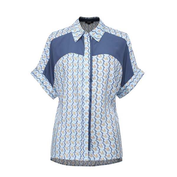 Color Block Short Sleeves Shirt With Geometric Print