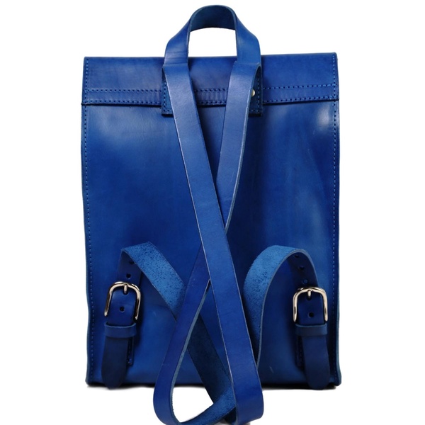 Leather Backpack In Cuoio Blue