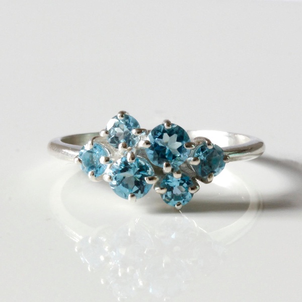 Blue Topaz Cluster Ring - Silver