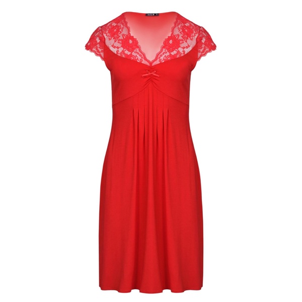 Classy Midi Nightdress With Lace - Red