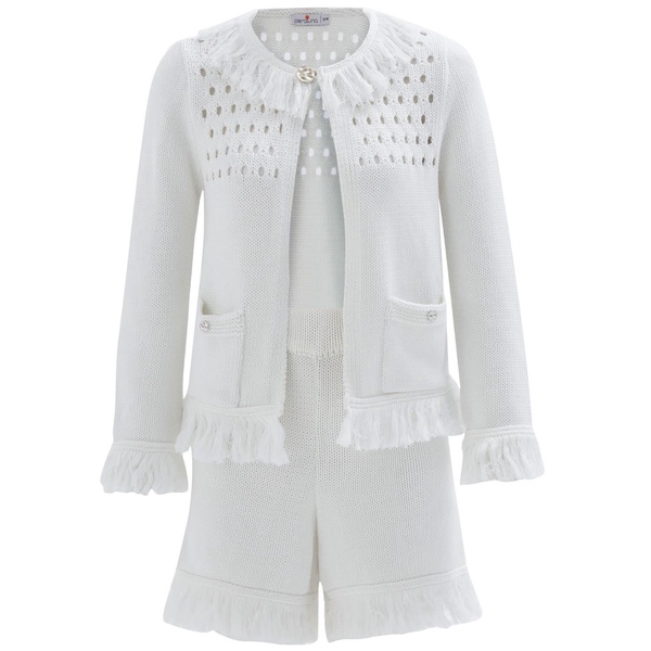 Miyoki Knitted Crop Cardigan & Shorts Matching Set In Off-White