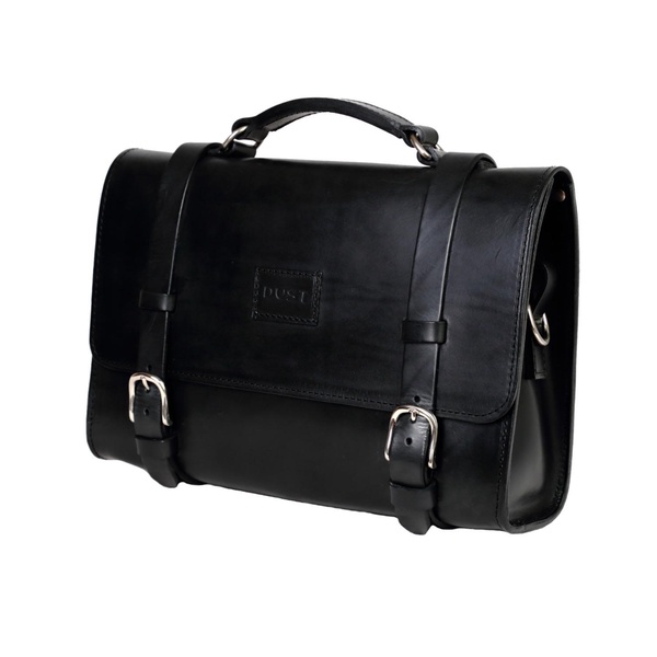 Leather Briefcase In Cuoio Black