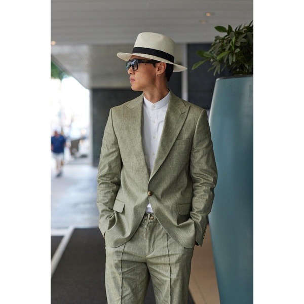 Hugo Linen Single Breasted Suit - Green