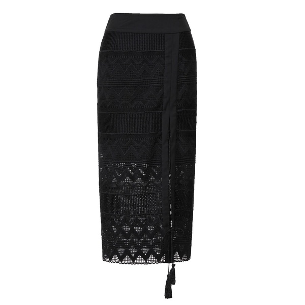 Geometrical Lace Midi Skirt - Black