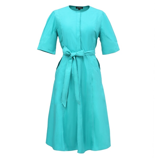 A-Line Cotton Blouse-Dress - Aqua