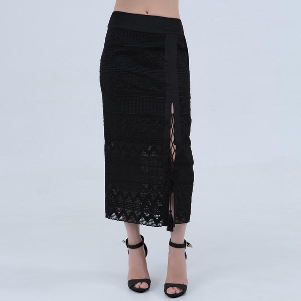 Geometrical Lace Midi Skirt - Black