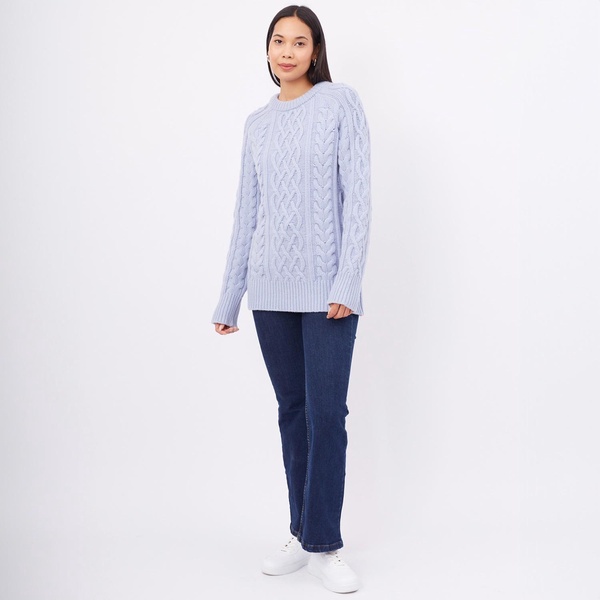 Deniz Cable Knit O-Neck Unisex Sweater In - Light Blue