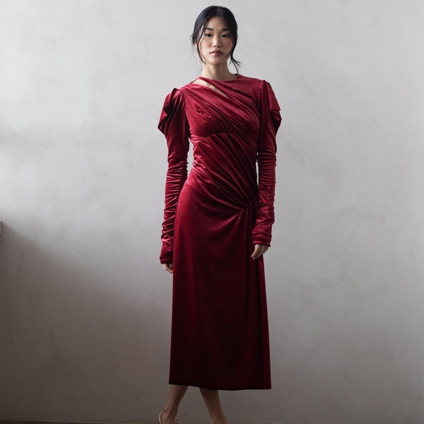 Zimil Draped Midi Dress Red Topaz