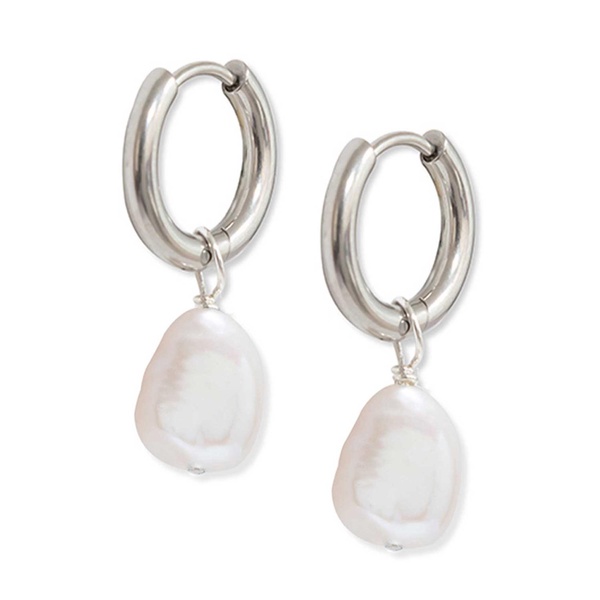 Pearl Hoops - Silver