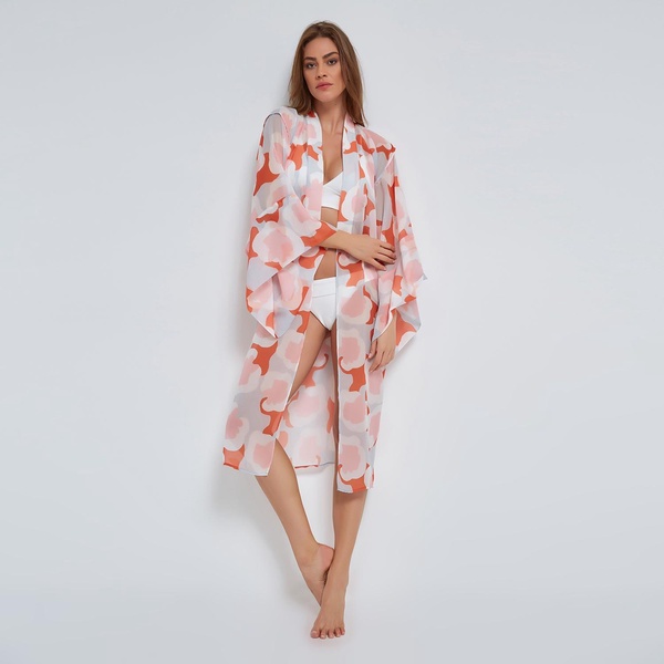 Flower Kimono In Coral