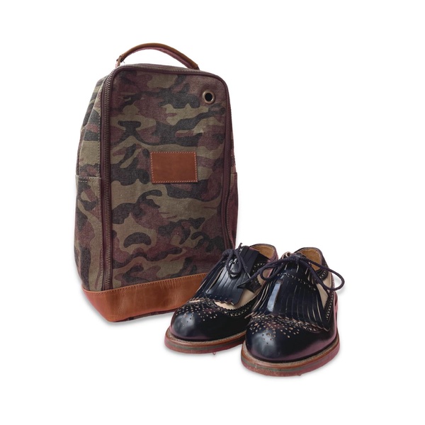 Canvas & Leather Trim Golf / Football Boot Bag - Green Camo