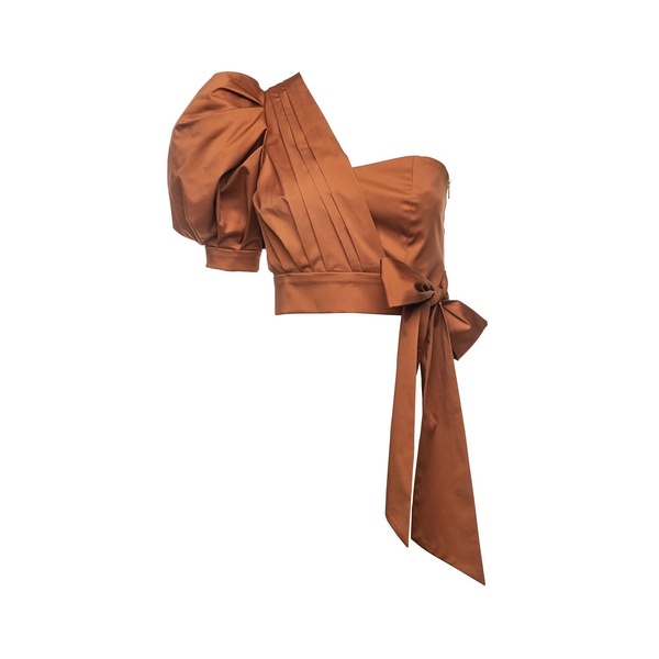 Emily One-Shoulder Cotton Poplin Top In Copper