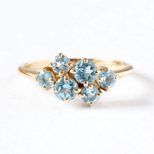 Blue Topaz Cluster Ring - Gold