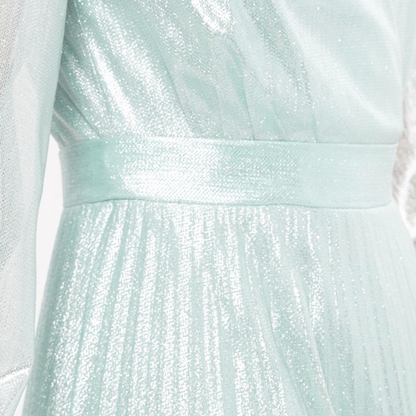 Pleated Metallic Maxi Dress Aqua