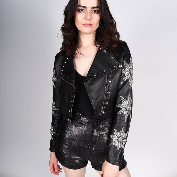 Silver Star Leather Moto Jacket