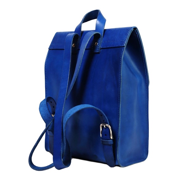 Leather Backpack In Cuoio Blue