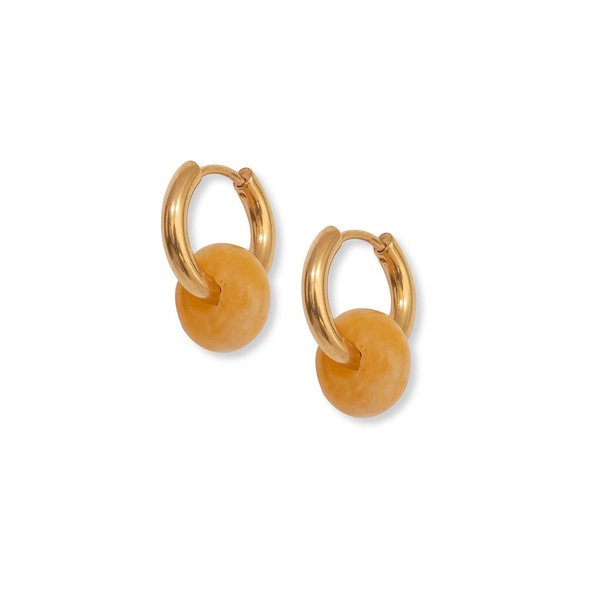 Yellow Jade Agate Hoops - Gold