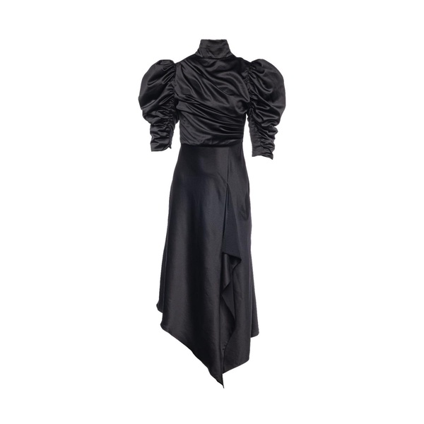 Flavia Satin Draped Midi Dress Noir