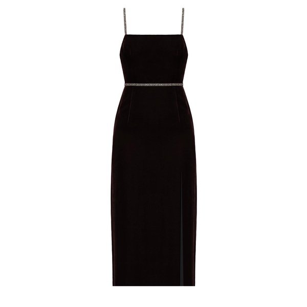 Amya Black Silk Velvet Midi Cocktail Dress