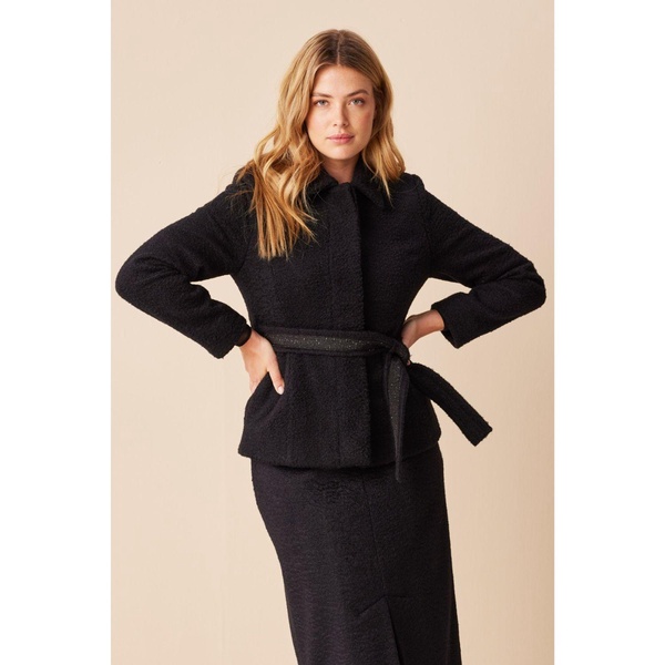 Black Belted Bouclé Jacket