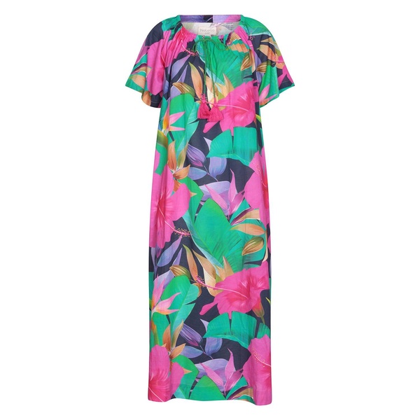 Calypso Fruit Flower Midi Dress Cotton Navy