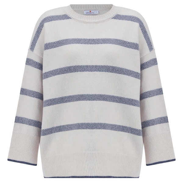 Carla Striped Loose Fit Pullover In Ecru/Grey